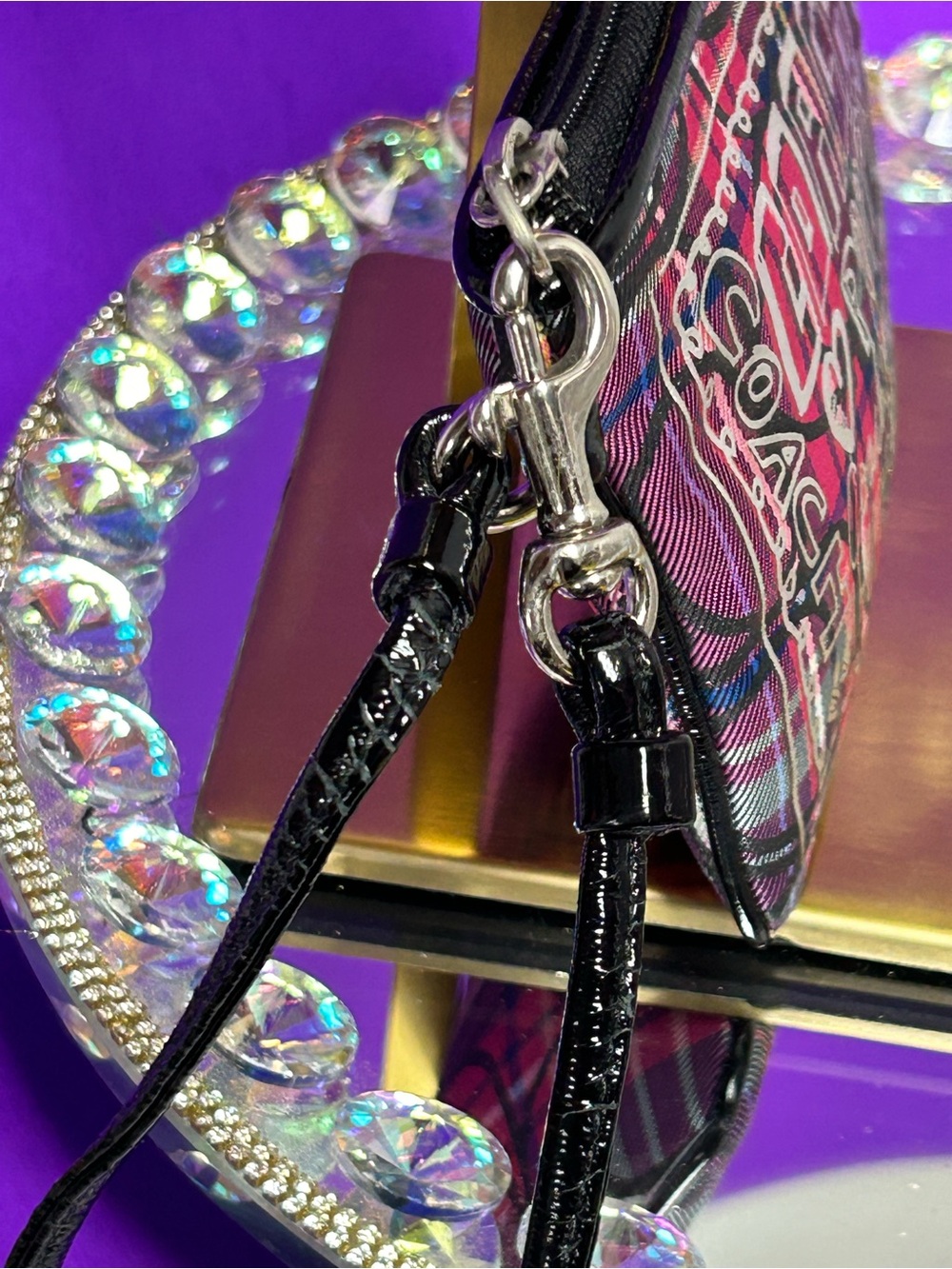 Coach Poppy Plaid Zip Wristlet - Pink, Black, White - Picture 5 of 10